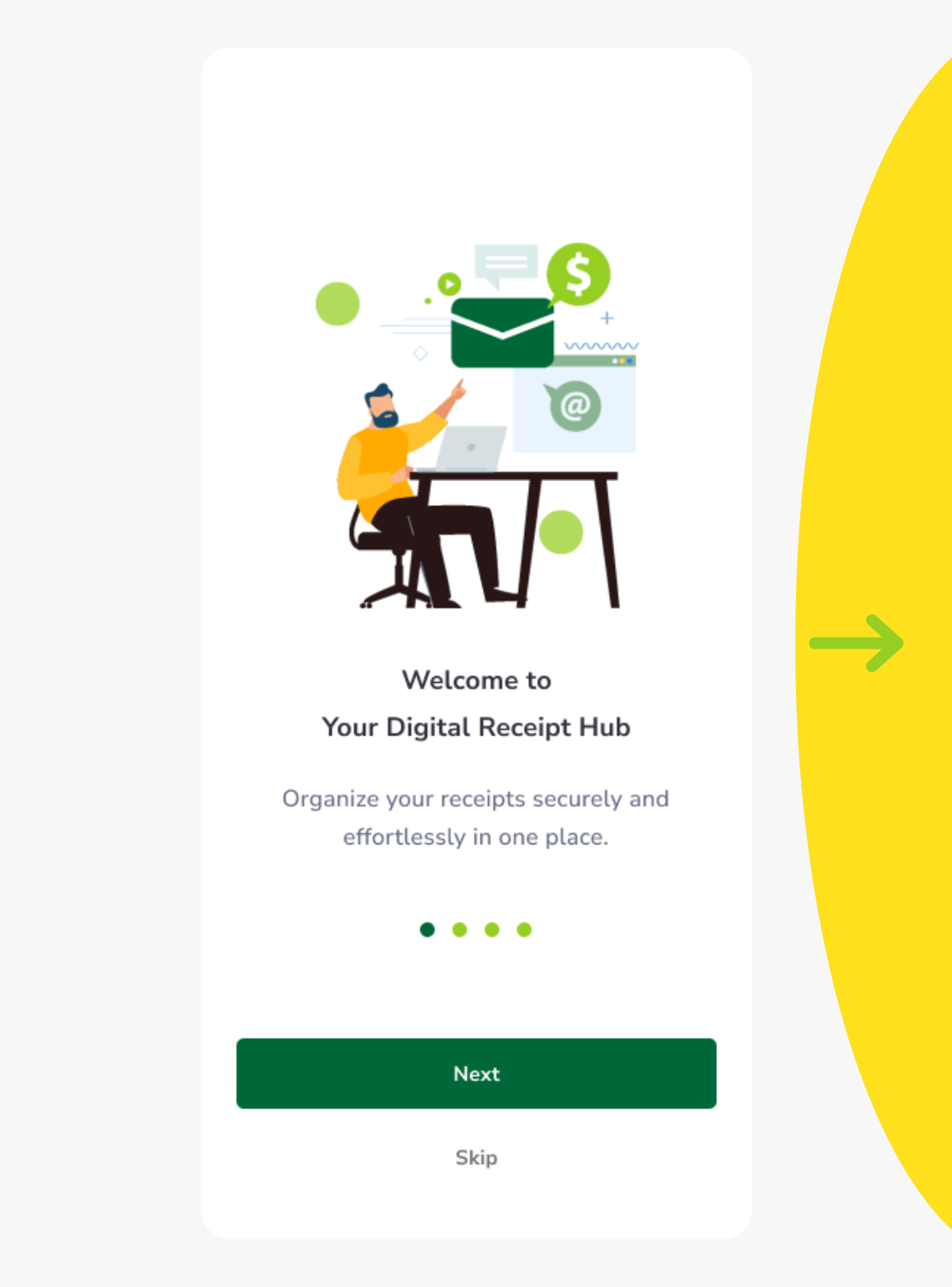 Yubilly app interface showing organized digital receipts for freelancers
